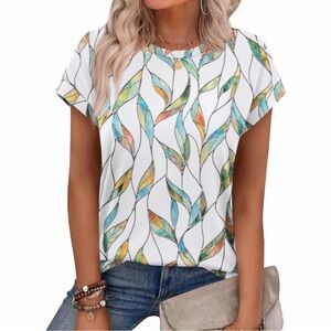Stained Glass Leaf Print Tunic Blouse